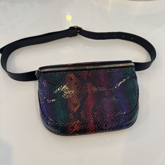 CLARE V. Midnight Rainbow Snakeskin Embossed Leather Fanny Pack / Belt Bag New - Picture 1 of 6